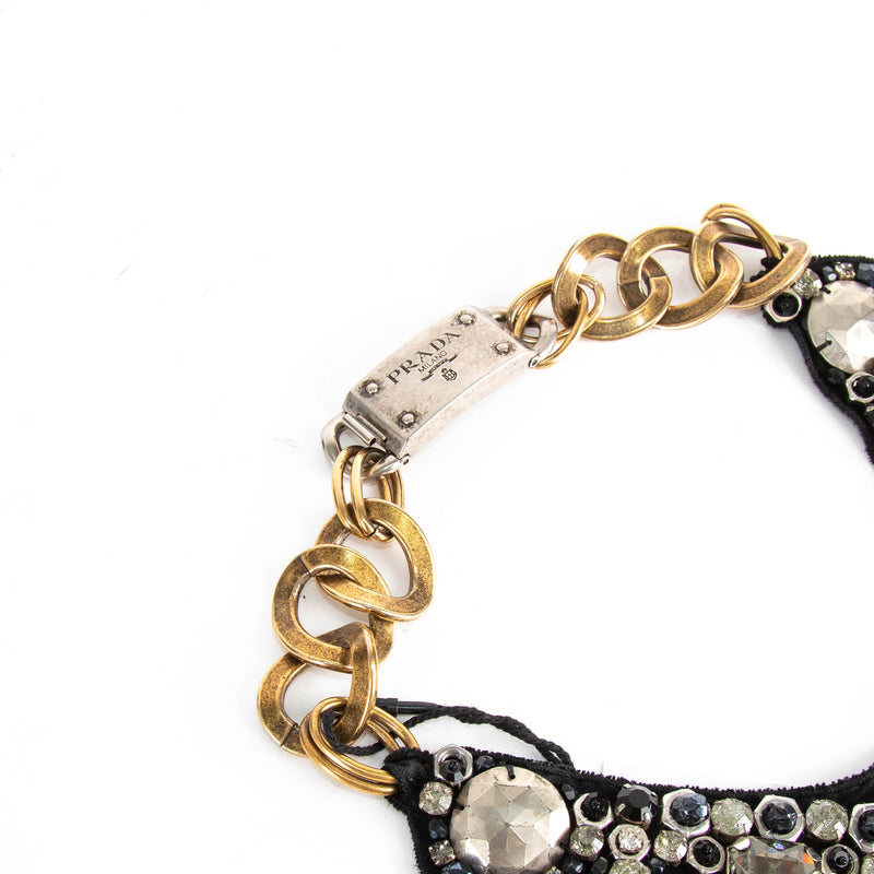 Prada Black Crystal Beads Bib Necklace