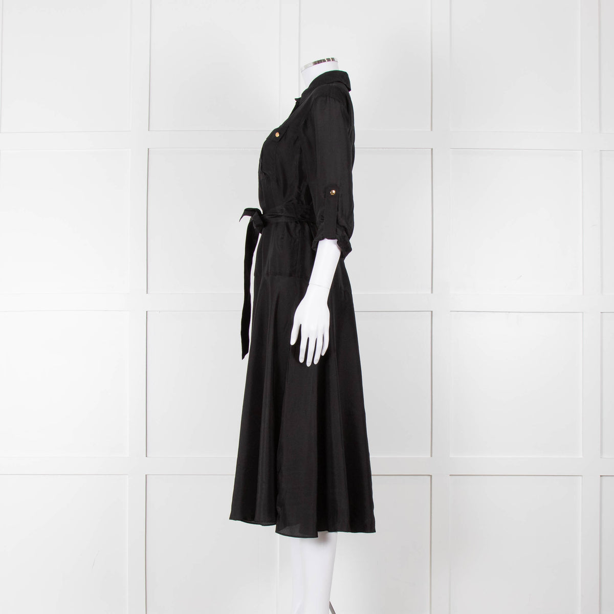 Veronica Beard Black Front Pocket Silk Belted Silk Dress