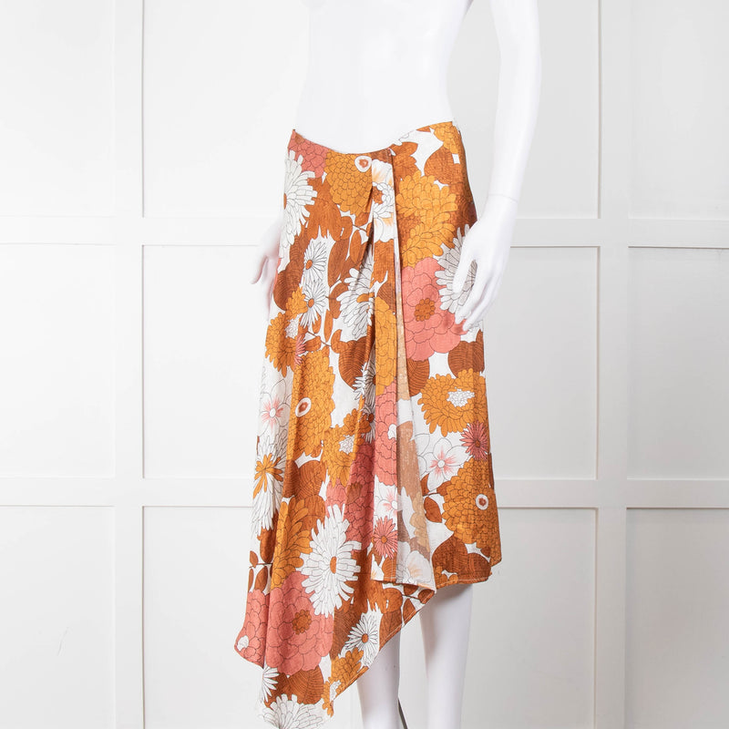 Dodo Bar Or Cream Tan Floral Wrap Asymmetric Front Skirt