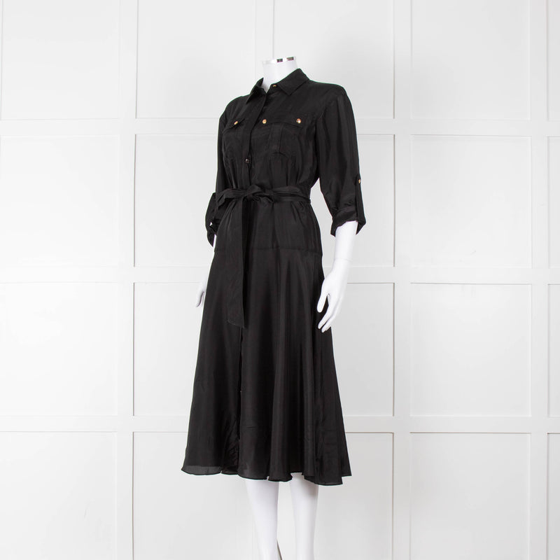 Veronica Beard Black Front Pocket Silk Belted Silk Dress