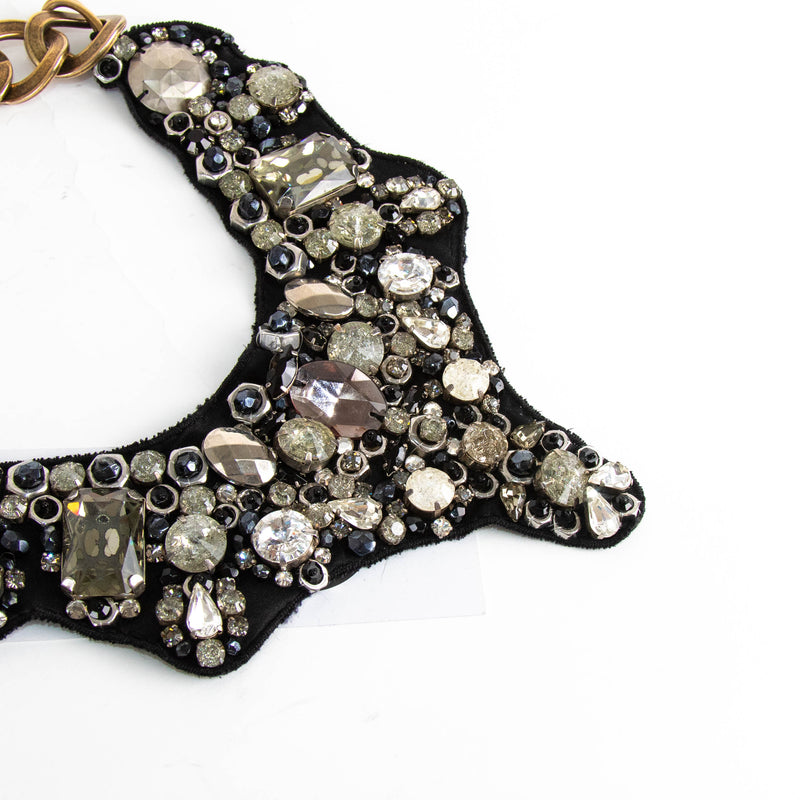 Prada Black Crystal Beads Bib Necklace