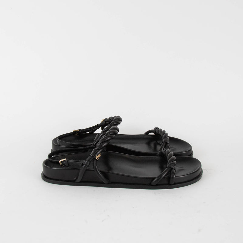 Jimmy Choo Black Leather Diosa Flat Sandals