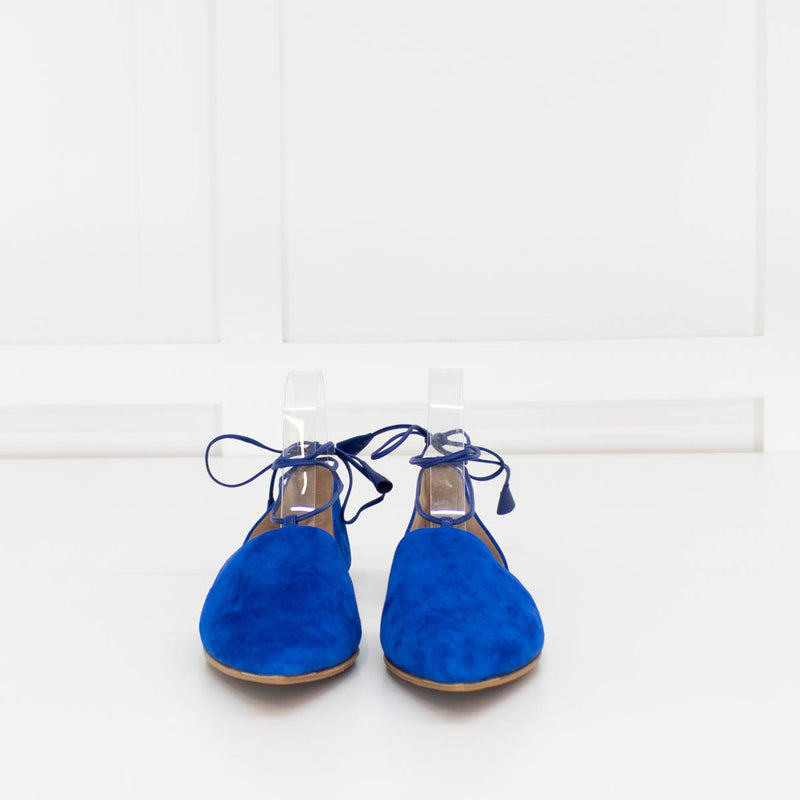 Gianvito Rossi Blue Suede Flat Pointy Toe Shoes