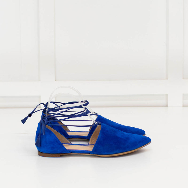 Gianvito Rossi Blue Suede Flat Pointy Toe Shoes