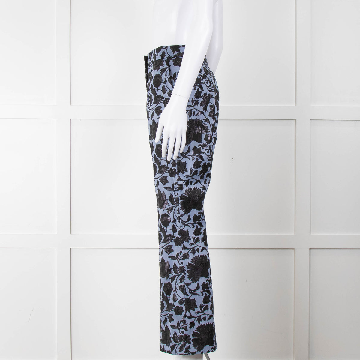 Erdem Blue Black Floral Flared Trousers
