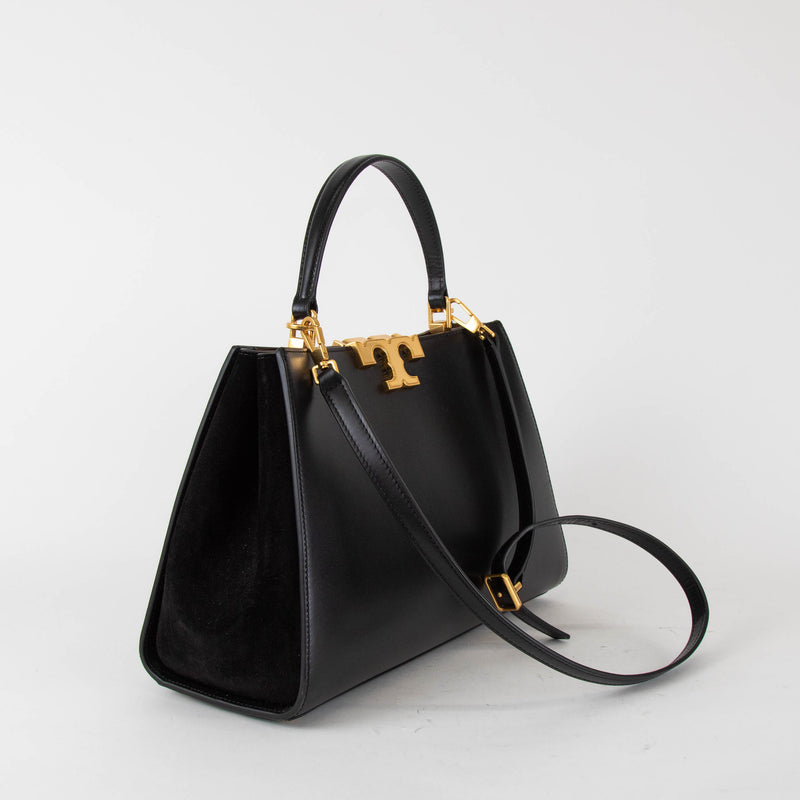 Tory Burch Eleanor Satchel in Black Leather & Suede
