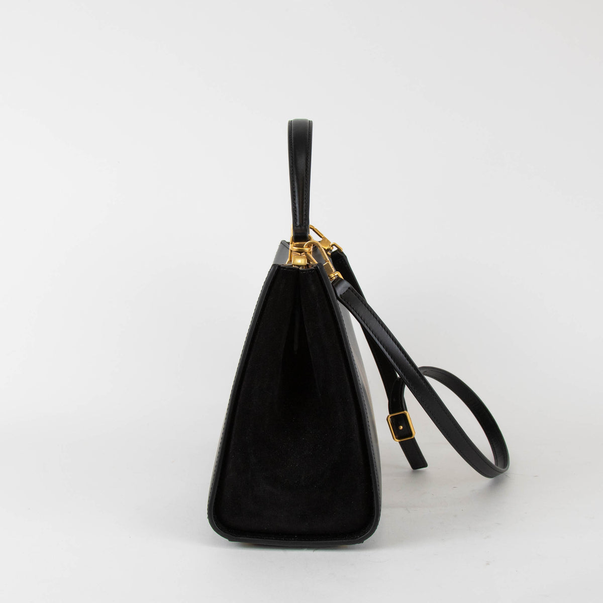 Tory Burch Eleanor Satchel in Black Leather & Suede