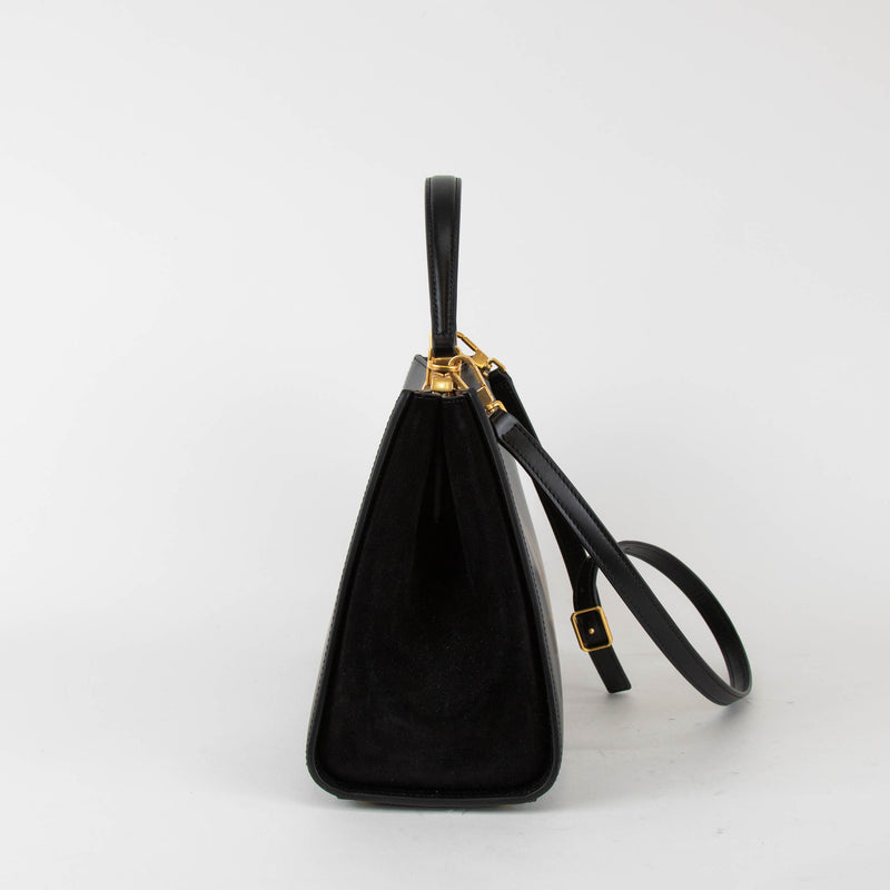 Tory Burch Eleanor Satchel in Black Leather & Suede