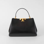 Tory Burch Eleanor Satchel in Black Leather & Suede