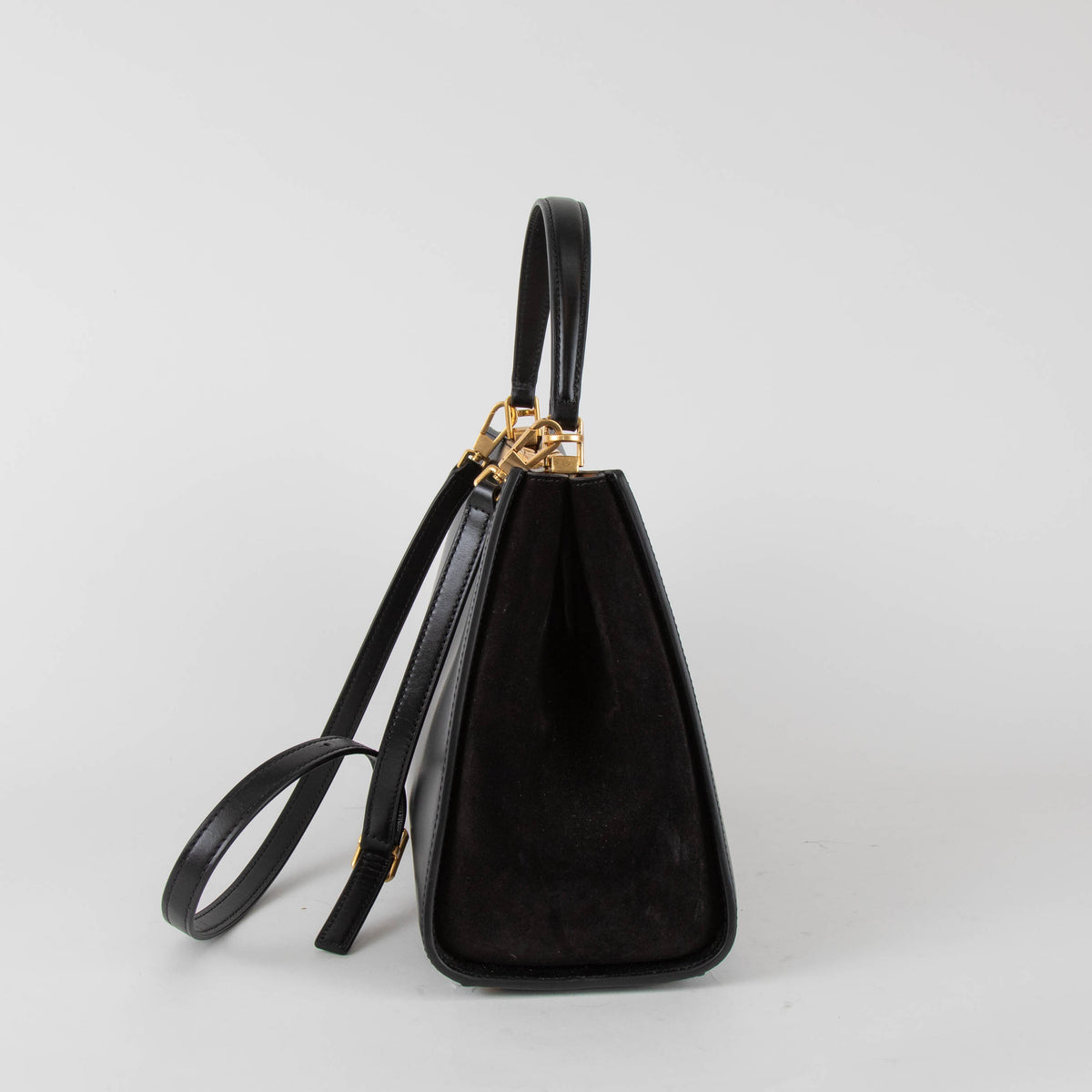 Tory Burch Eleanor Satchel in Black Leather & Suede