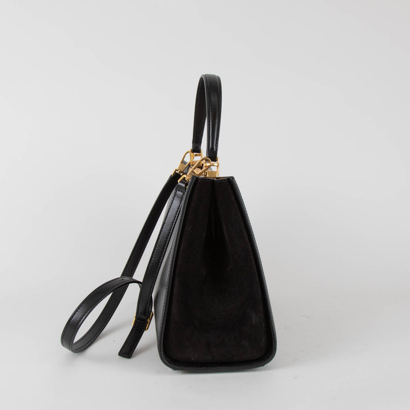 Tory Burch Eleanor Satchel in Black Leather & Suede