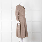 Beulah London Brown Prince of Wales Check Midi Dress with Pearl Buttons