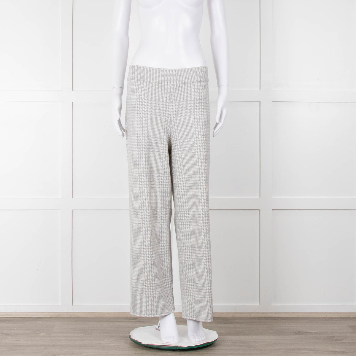 D Exterior Cream Pale Grey Check Cotton Blend Trousers