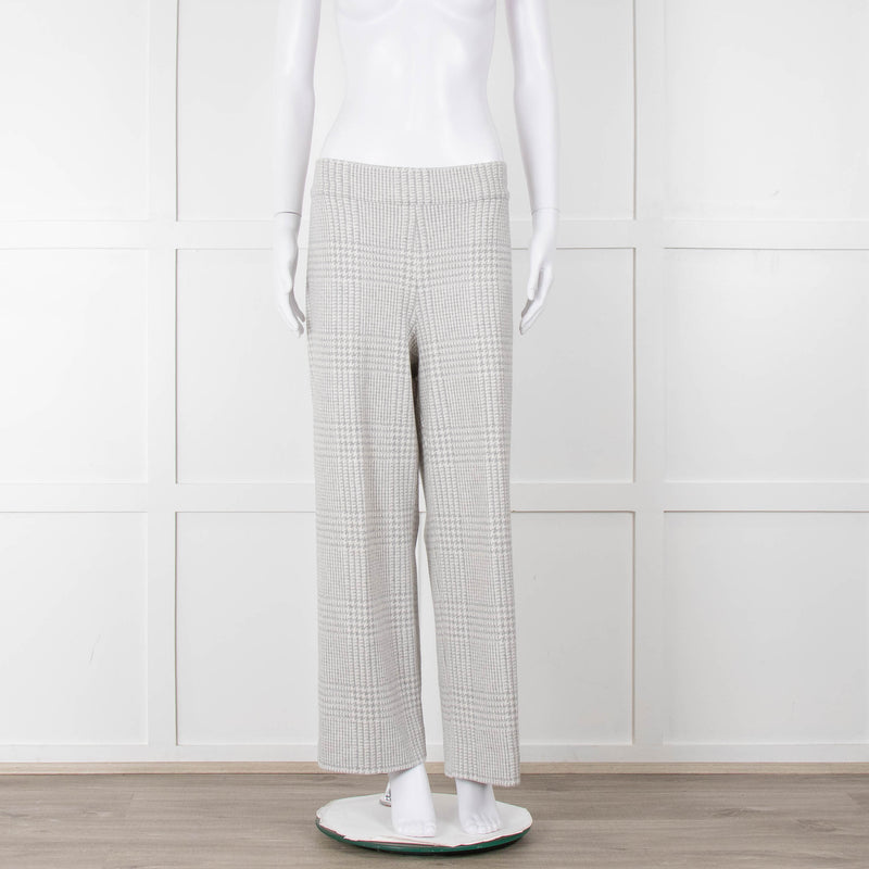 D Exterior Cream Pale Grey Check Cotton Blend Trousers