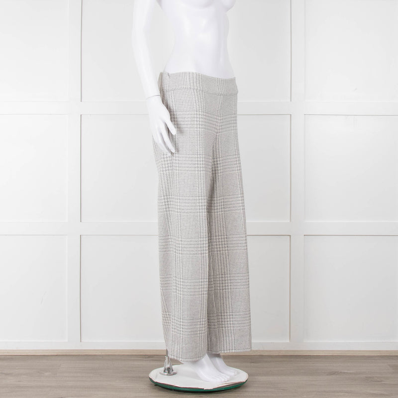 D Exterior Cream Pale Grey Check Cotton Blend Trousers