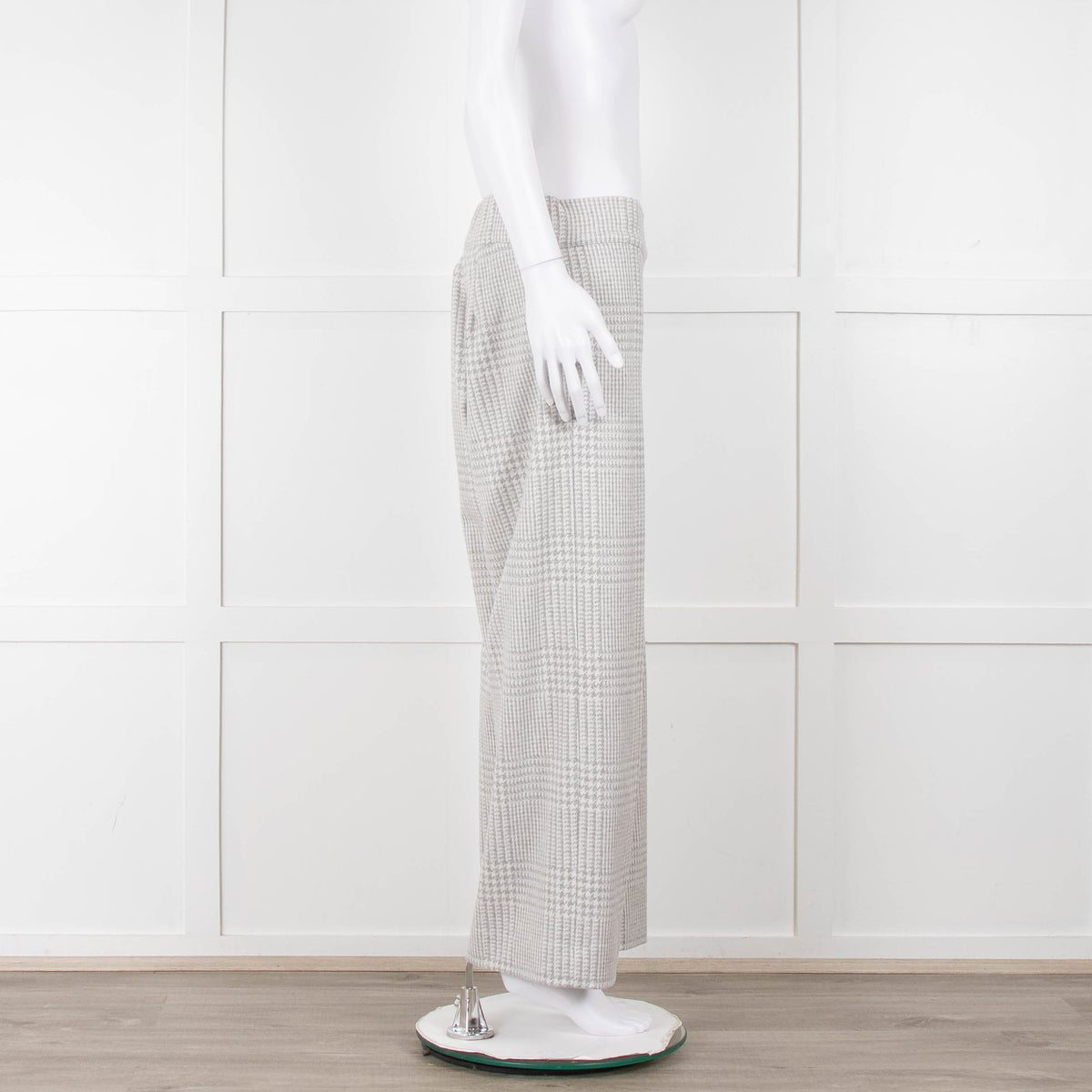 D Exterior Cream Pale Grey Check Cotton Blend Trousers