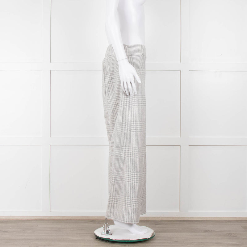 D Exterior Cream Pale Grey Check Cotton Blend Trousers