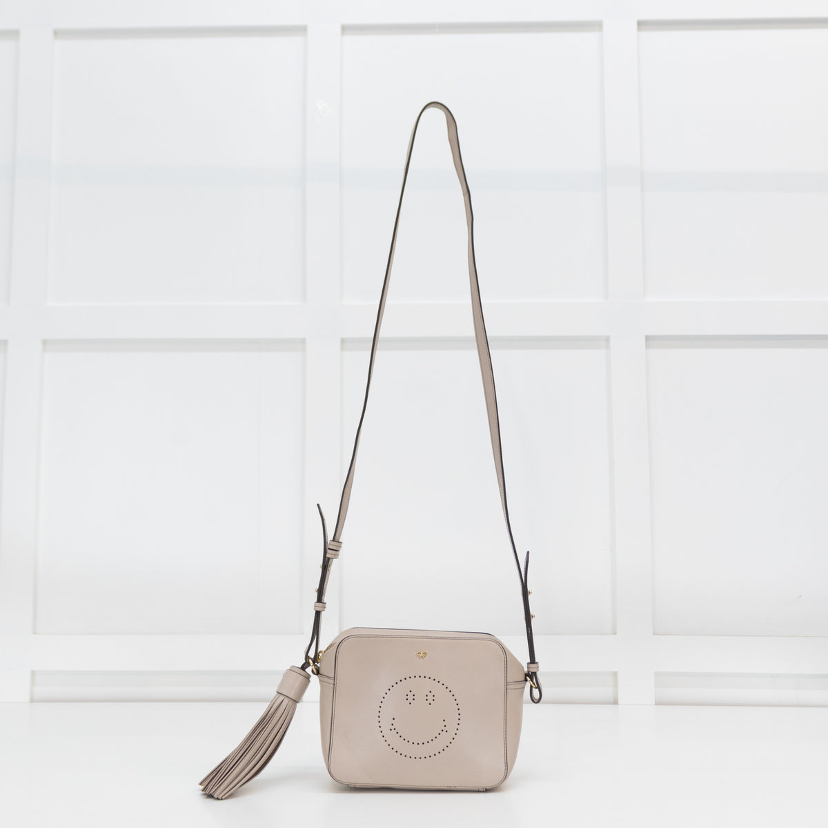 Anya Hndmarch Grey Smiley Face Crossbody Bag