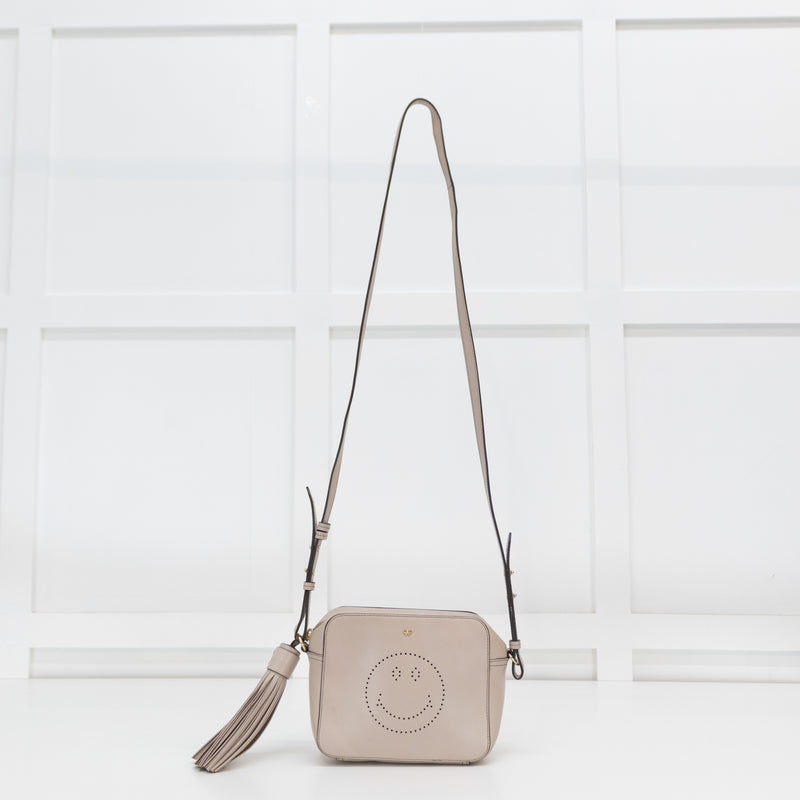 Anya Hndmarch Grey Smiley Face Crossbody Bag