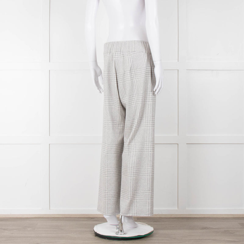 D Exterior Cream Pale Grey Check Cotton Blend Trousers