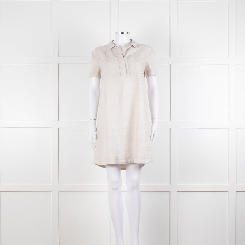 James Perse Beige Linen Shirt Dress V Neck Button Down