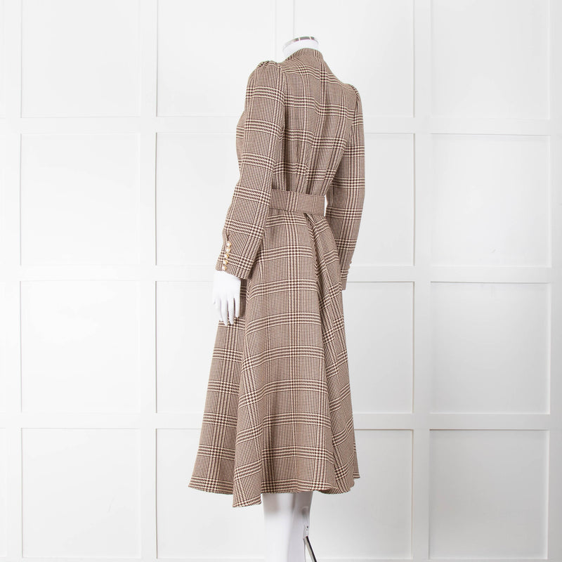Beulah London Brown Prince of Wales Check Midi Dress with Pearl Buttons