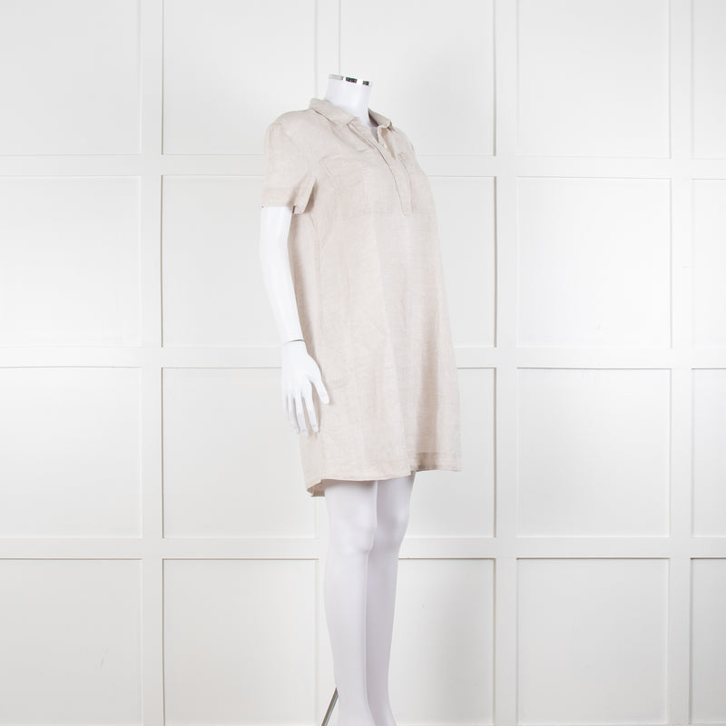 James Perse Beige Linen Shirt Dress V Neck Button Down