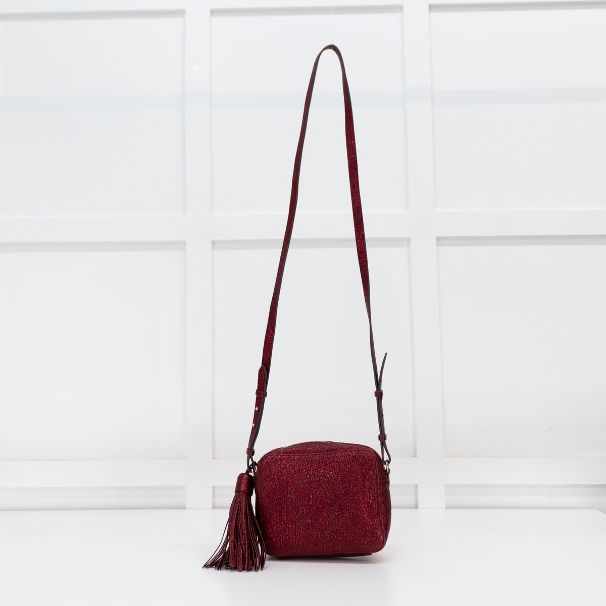 Anya Hindmarch Red Glittered Smiley Face Crossbody Bag