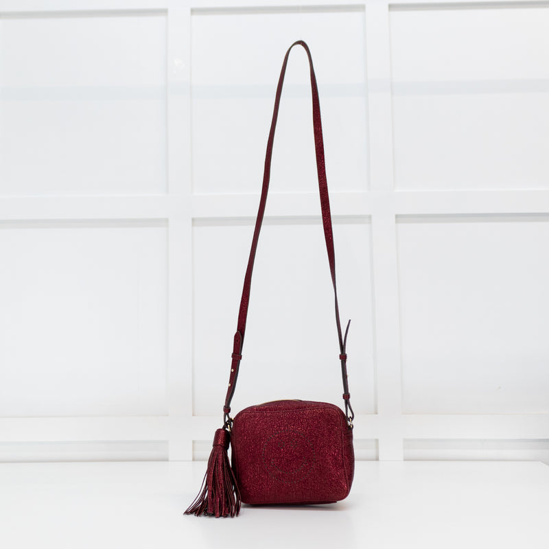 Anya Hindmarch Red Glittered Smiley Face Crossbody Bag