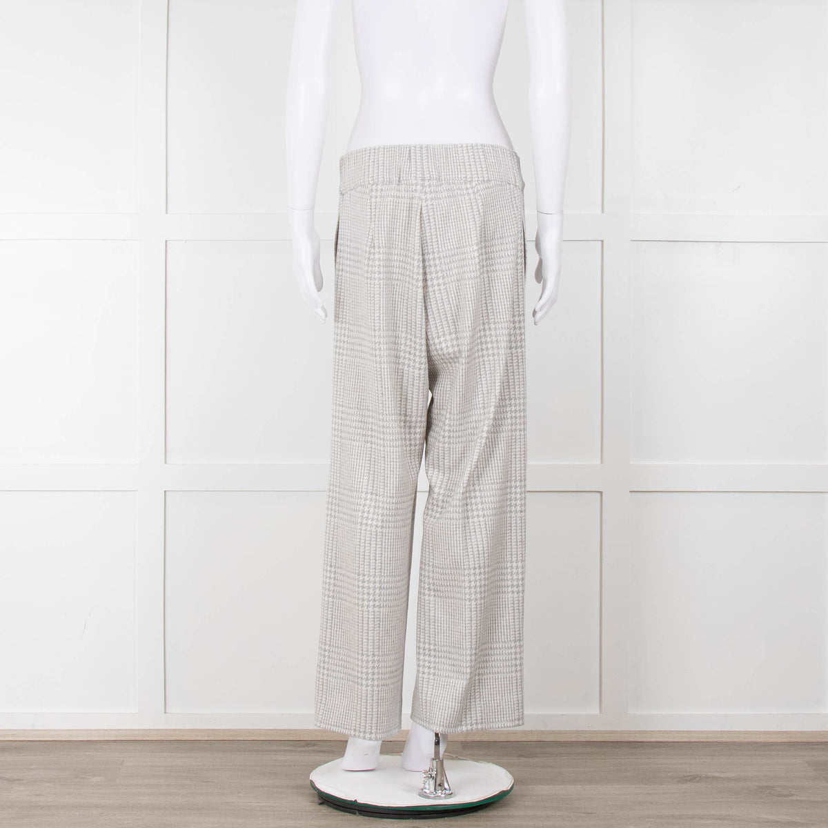 D Exterior Cream Pale Grey Check Cotton Blend Trousers