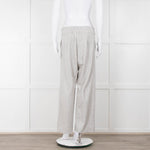 D Exterior Cream Pale Grey Check Cotton Blend Trousers