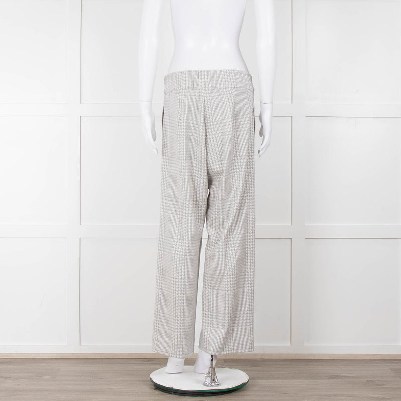 D Exterior Cream Pale Grey Check Cotton Blend Trousers