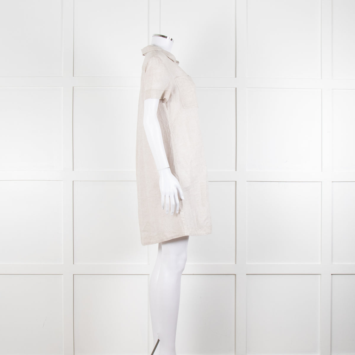 James Perse Beige Linen Shirt Dress V Neck Button Down