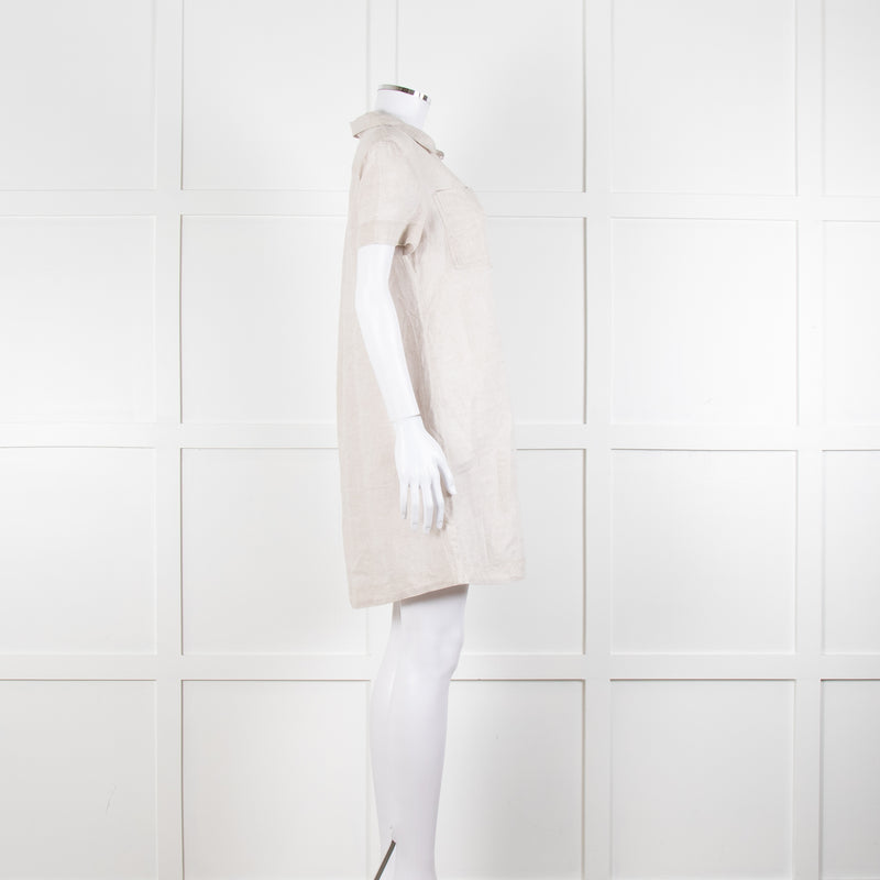 James Perse Beige Linen Shirt Dress V Neck Button Down