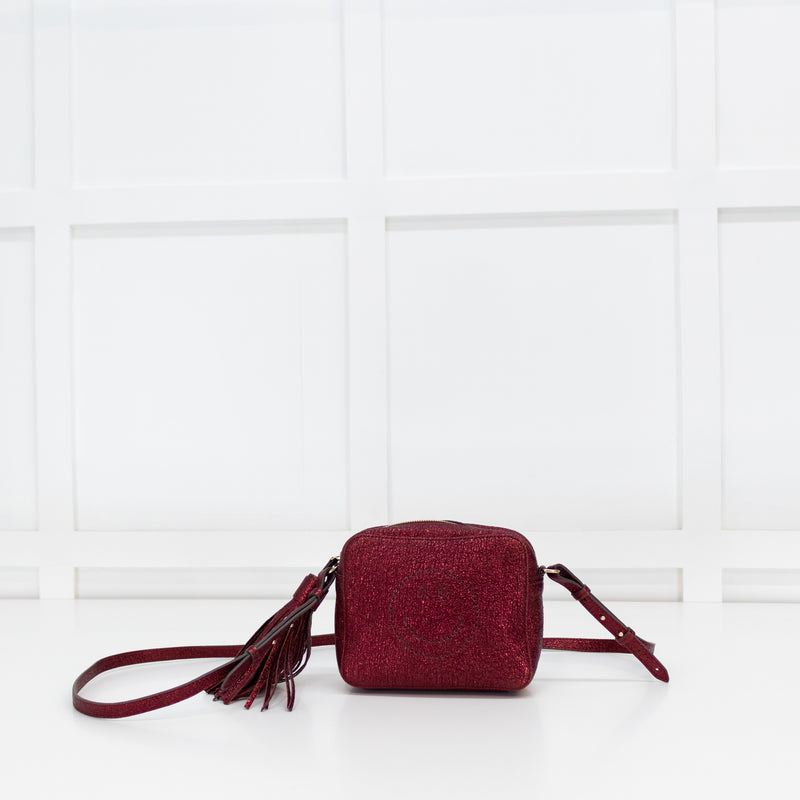 Anya Hindmarch Red Glittered Smiley Face Crossbody Bag