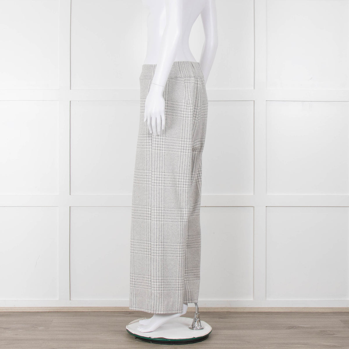 D Exterior Cream Pale Grey Check Cotton Blend Trousers