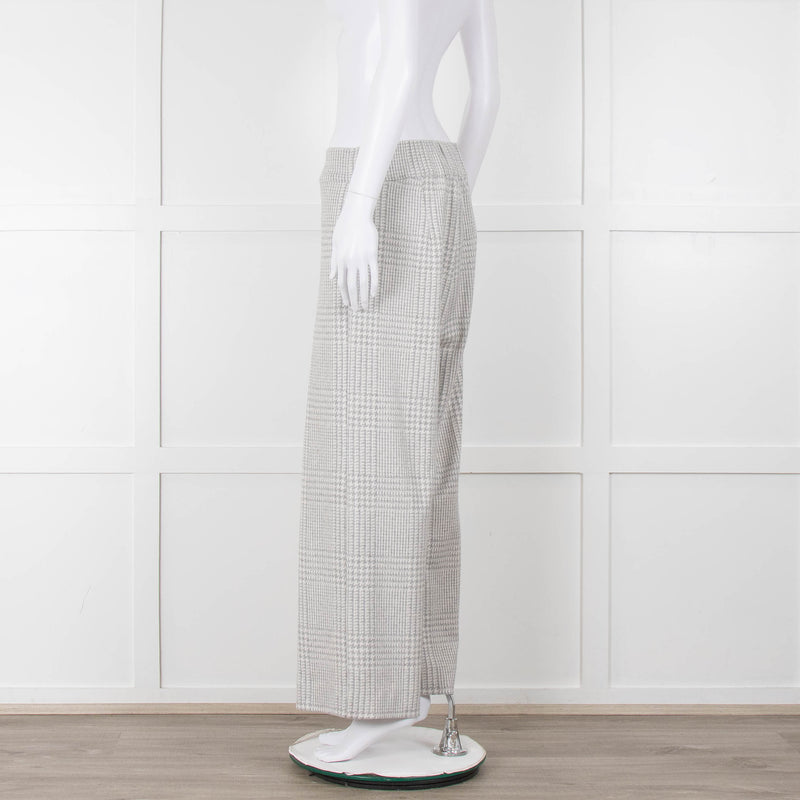 D Exterior Cream Pale Grey Check Cotton Blend Trousers