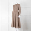 Beulah London Brown Prince of Wales Check Midi Dress with Pearl Buttons