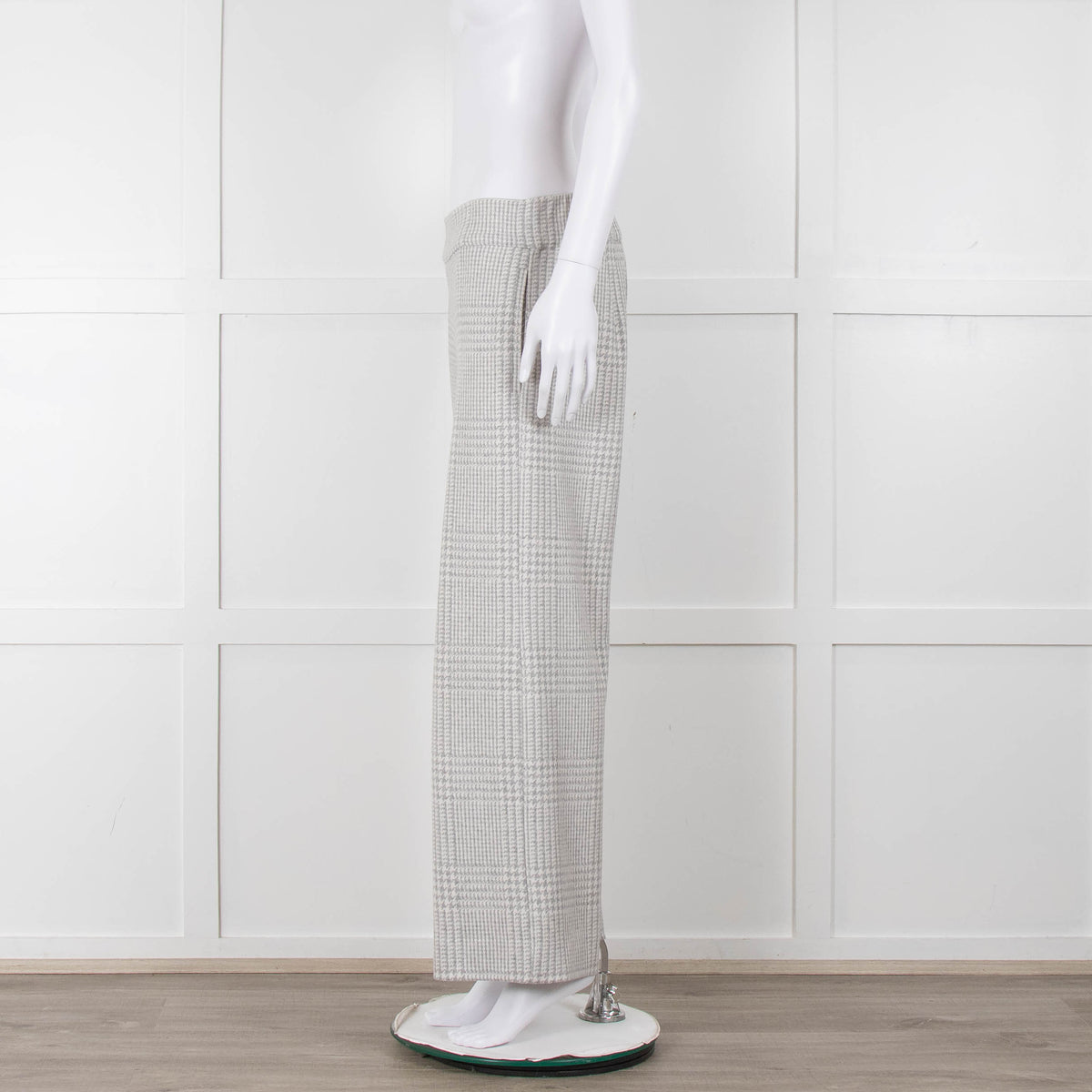 D Exterior Cream Pale Grey Check Cotton Blend Trousers