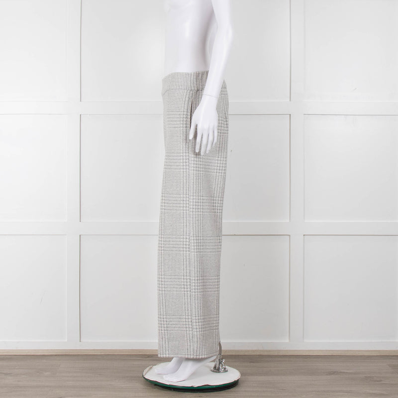 D Exterior Cream Pale Grey Check Cotton Blend Trousers