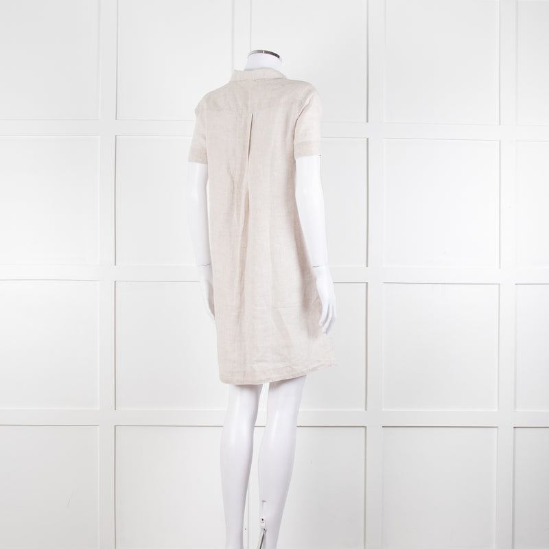 James Perse Beige Linen Shirt Dress V Neck Button Down