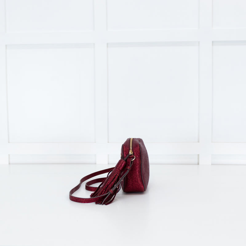 Anya Hindmarch Red Glittered Smiley Face Crossbody Bag
