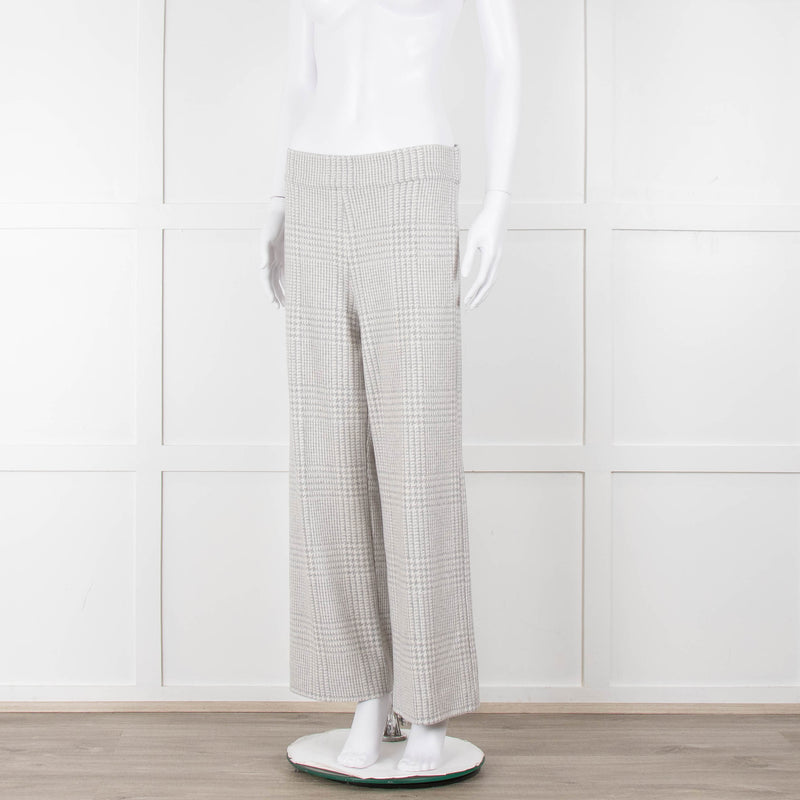 D Exterior Cream Pale Grey Check Cotton Blend Trousers