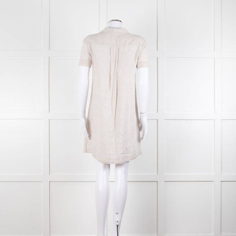 James Perse Beige Linen Shirt Dress V Neck Button Down