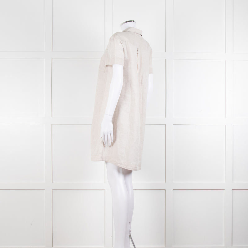 James Perse Beige Linen Shirt Dress V Neck Button Down
