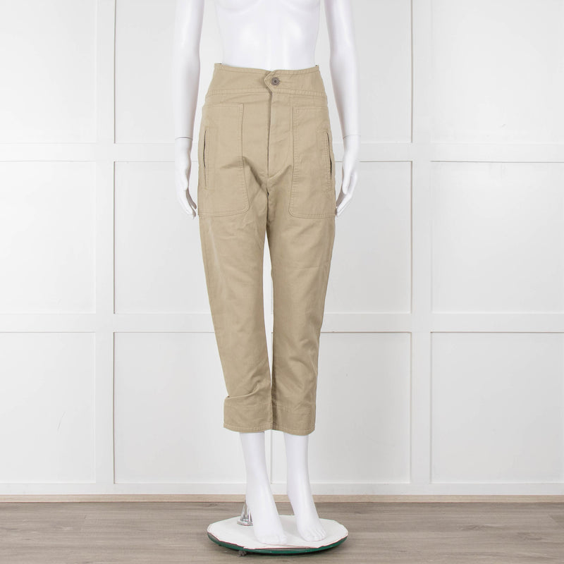 Isabel Marant Etoile Olive Green Cotton High Waisted Trousers