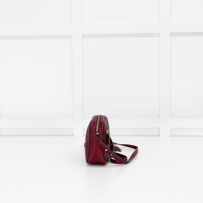 Anya Hindmarch Red Glittered Smiley Face Crossbody Bag