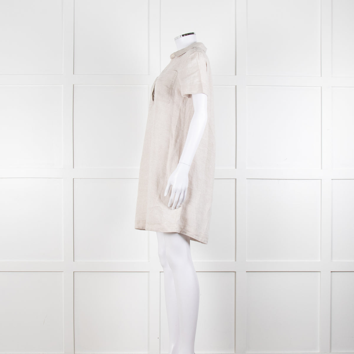 James Perse Beige Linen Shirt Dress V Neck Button Down