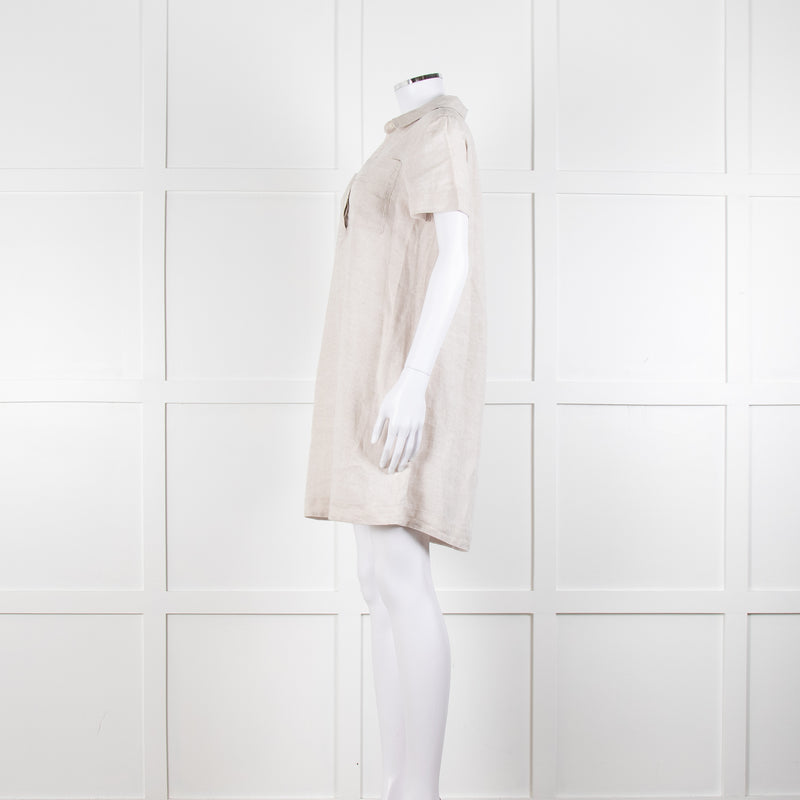 James Perse Beige Linen Shirt Dress V Neck Button Down