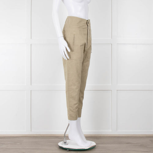 Isabel Marant Etoile Olive Green Cotton High Waisted Trousers